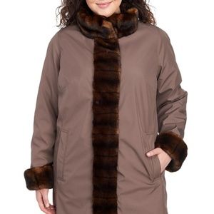 GALLERY NEW YORK Faux Mink Trim Coat